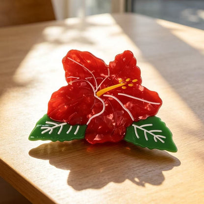 Beau - Red Floral Shape Acetate Claw Clip