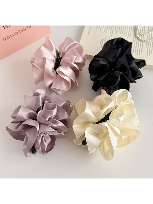 Beau - Pleated Satin Finish Flower Bud Banana Clip