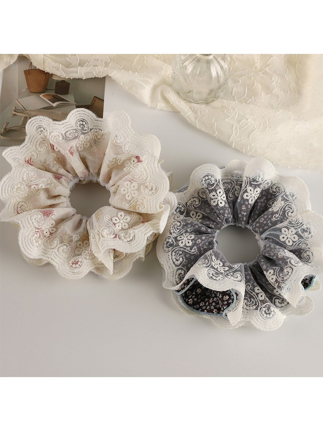 Gifty - Double Layer Embroidered Lace Scrunchie