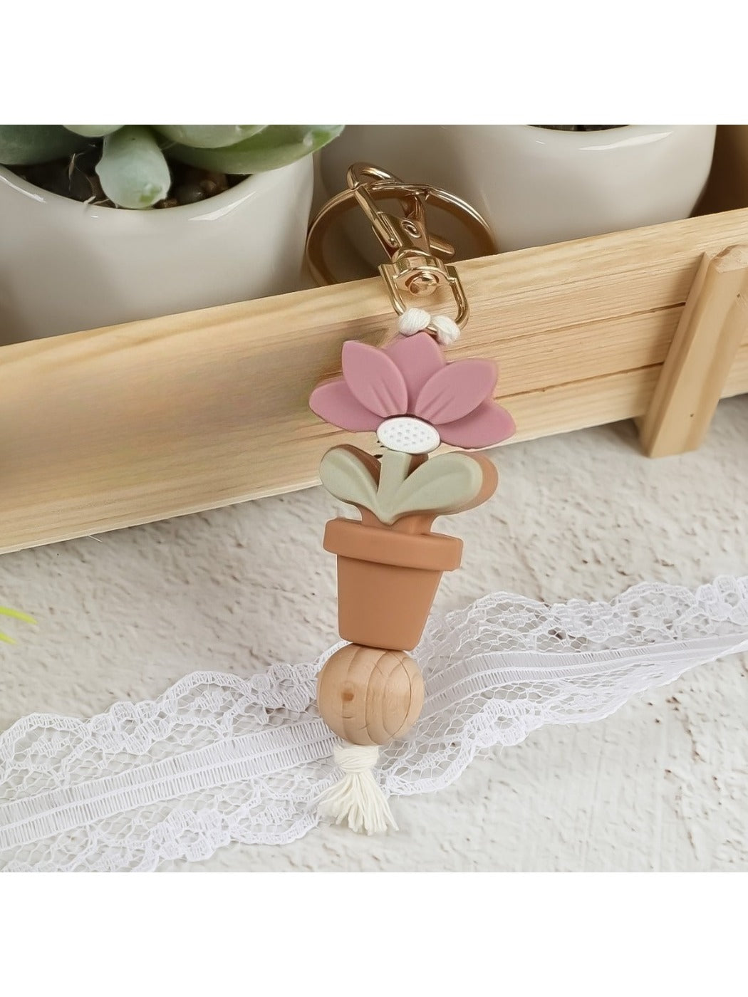 Keypus - Silicone Lotus Potted Plant Keychain