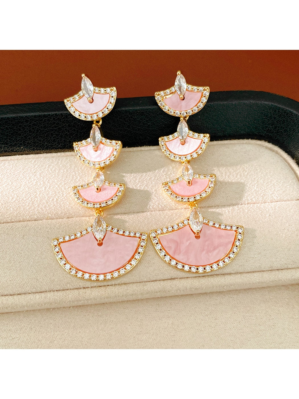 Earedge - Vintage Fan Tassel Synthetic Zircon Inlay Earrings