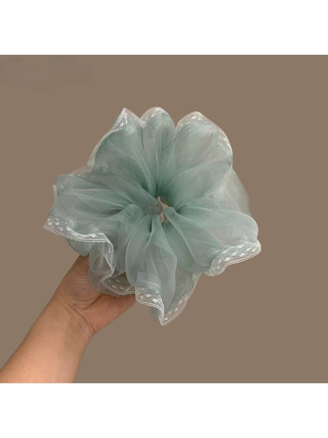 Gifty - Sheer Mesh Lace Edge Floral Look Scrunchie