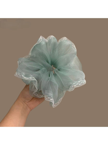 Gifty - Sheer Mesh Lace Edge Floral Look Scrunchie