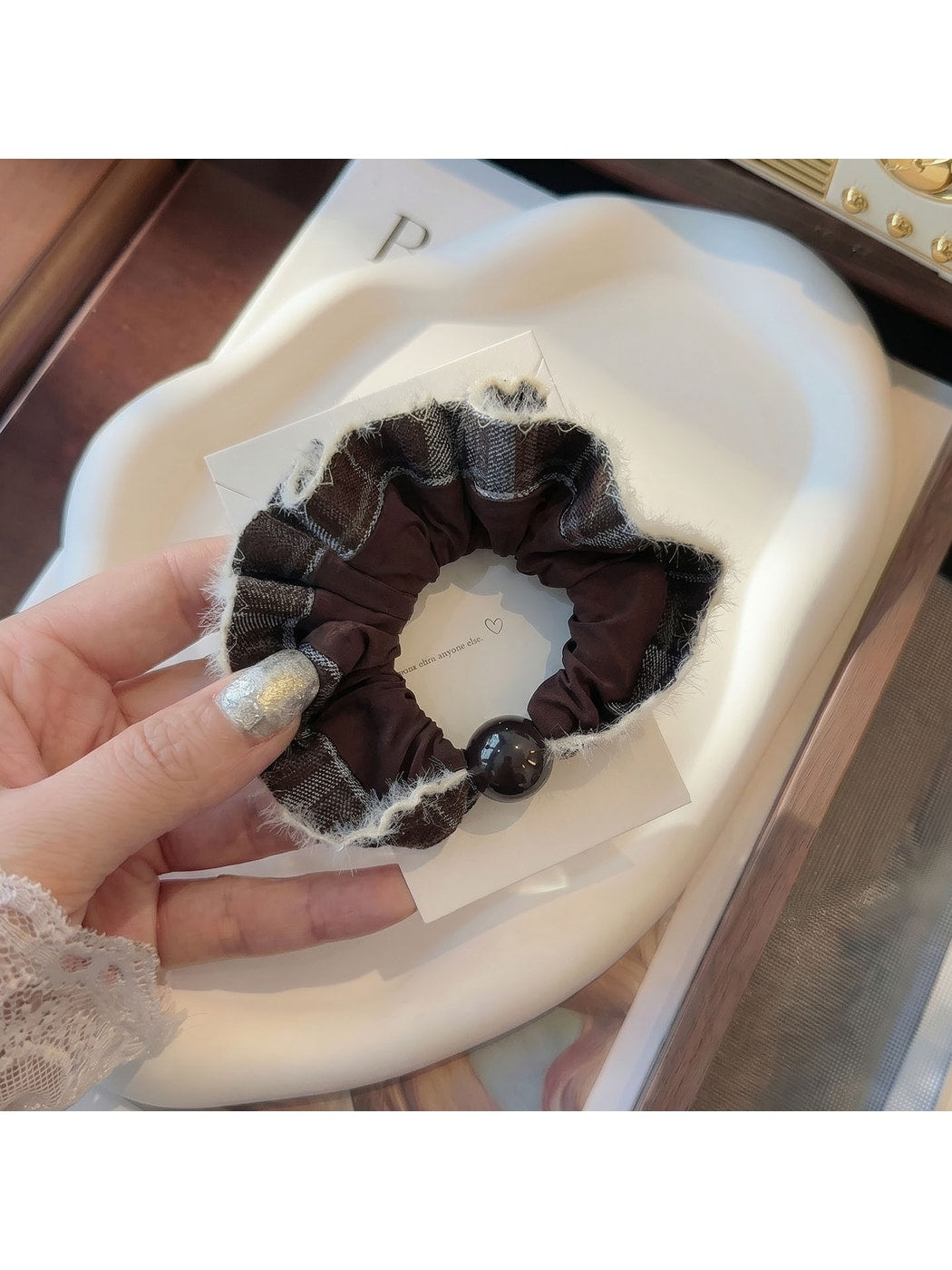 Gifty - Plaid Polyester Fabric Elastic Scrunchie