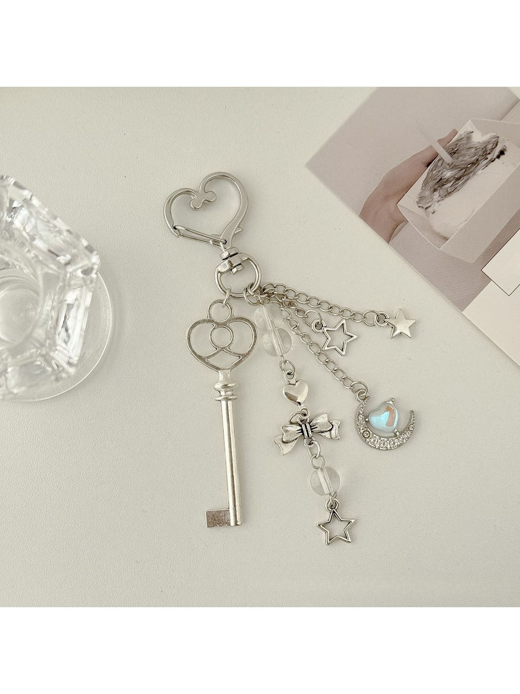 Keypus - Alloy Plastic Heart Key Shape Bag Charm Keychain