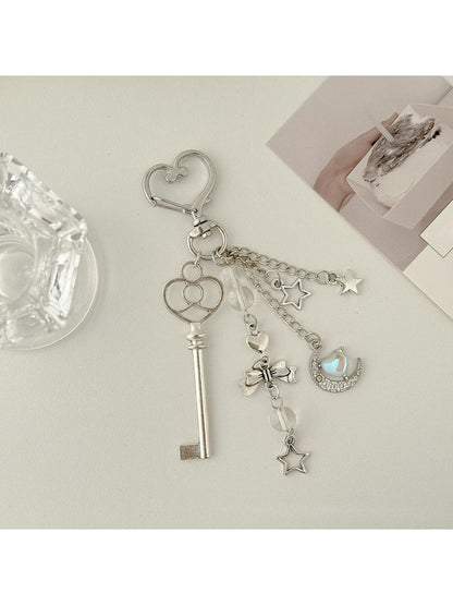 Keypus - Alloy Plastic Heart Key Shape Bag Charm Keychain