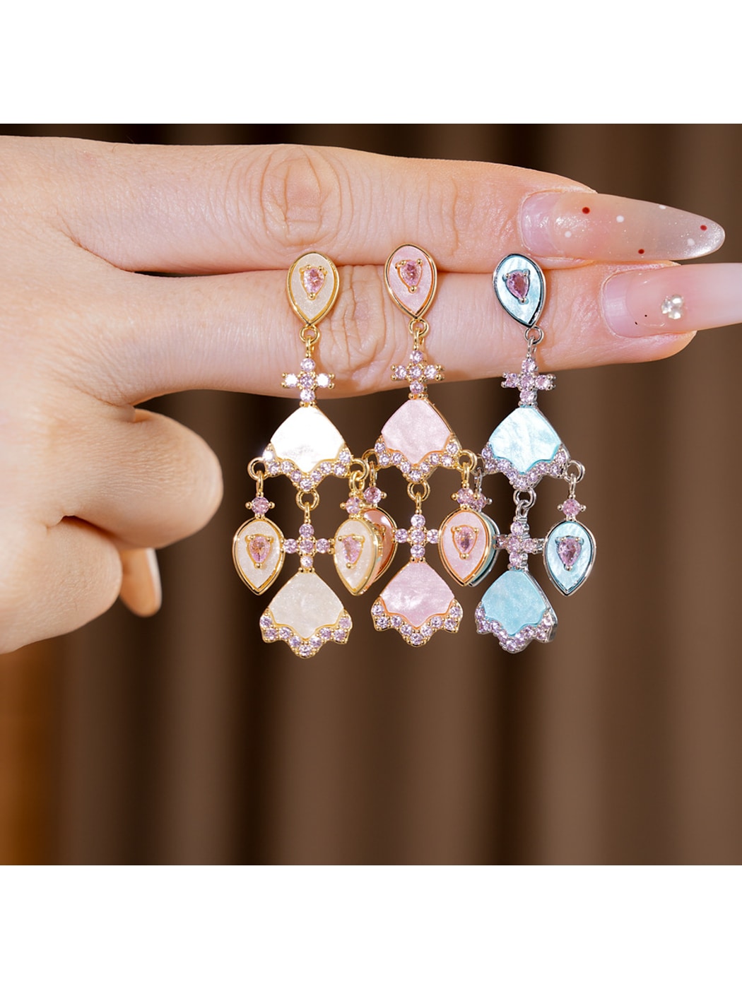 Earedge - Retro Layered Fan Motif Drop Earrings