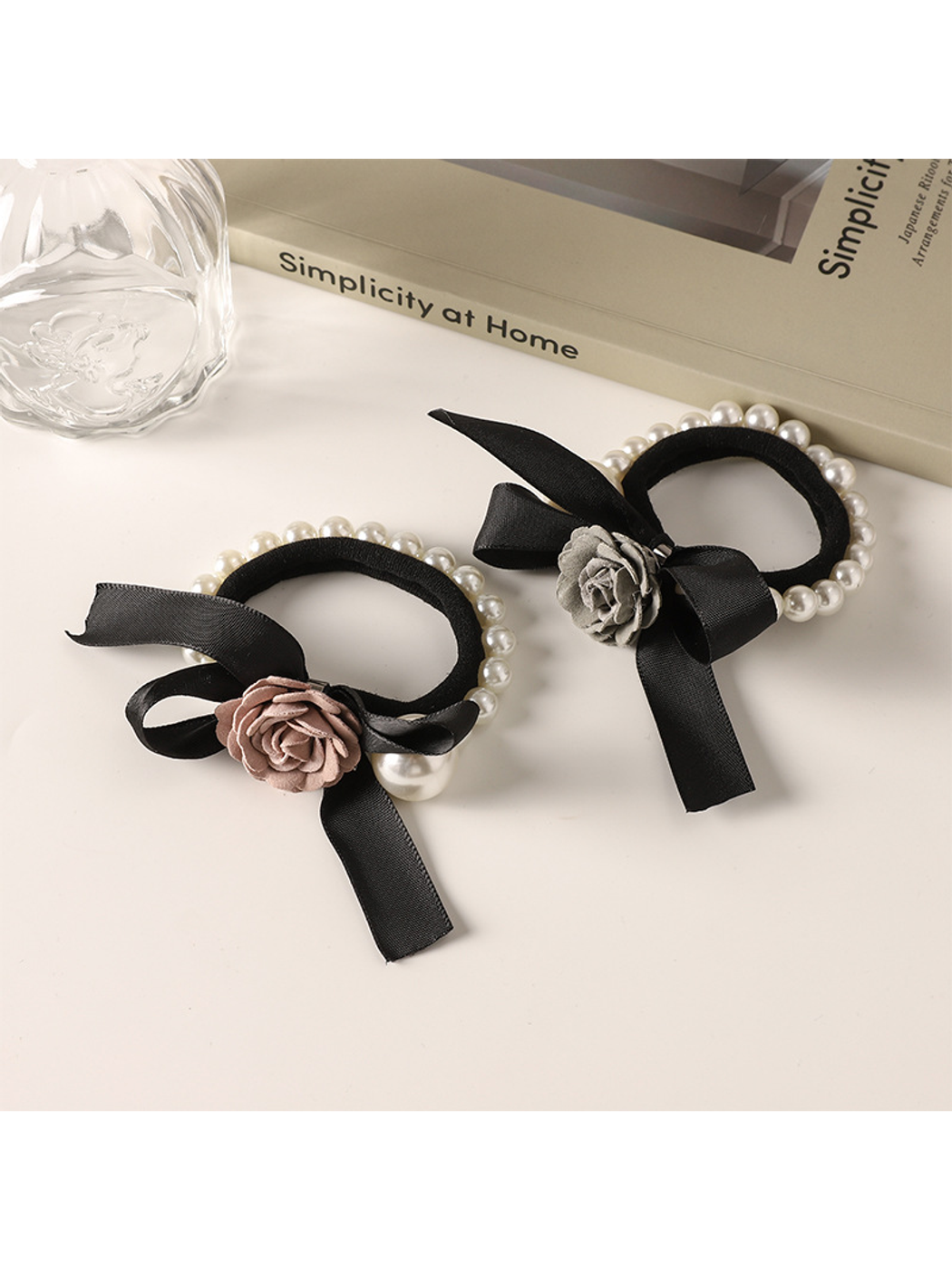 Gifty - Beaded Bow Camellia Ponytail Hair Tie