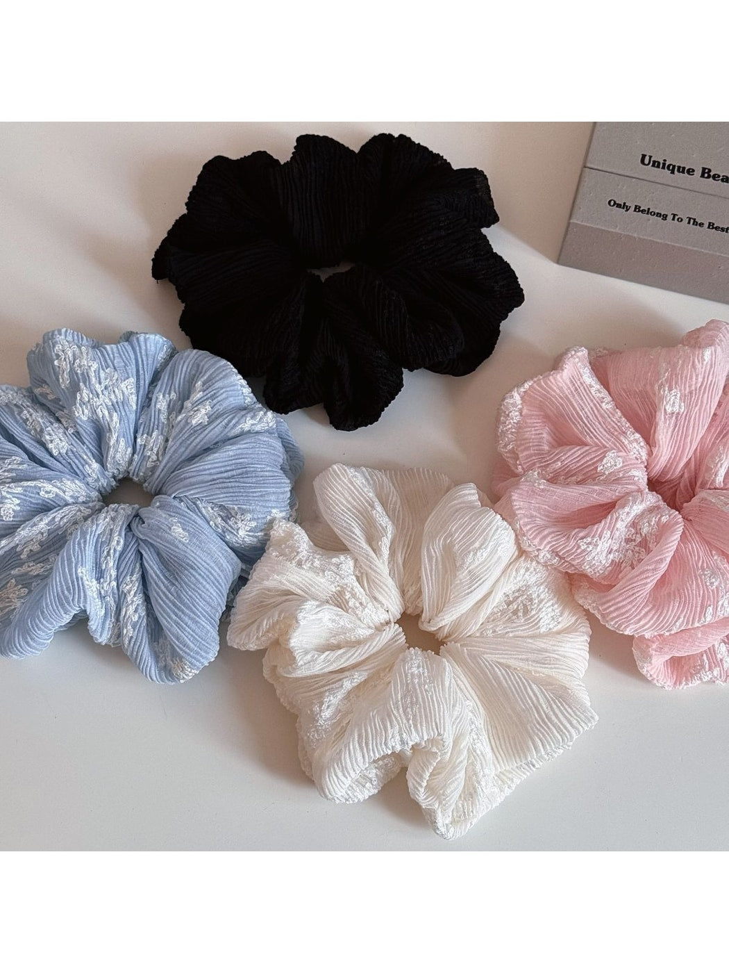 Gifty - Irregular Ruched Embroidered Hair Scrunchie