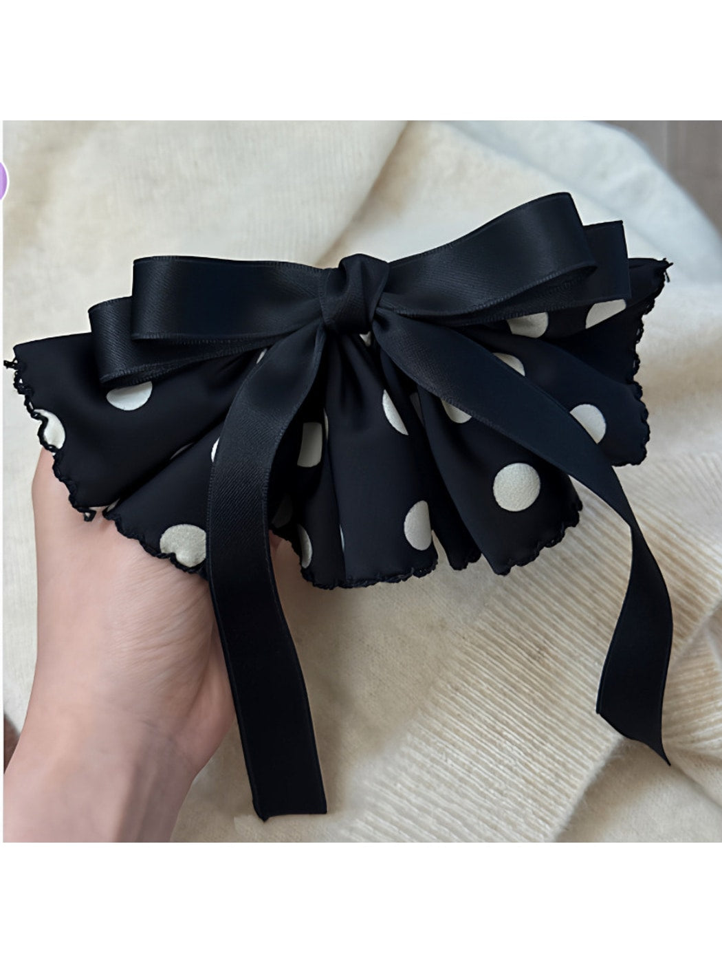 Beau - Polka Dot Ribbon Bow Spring Hair Clip