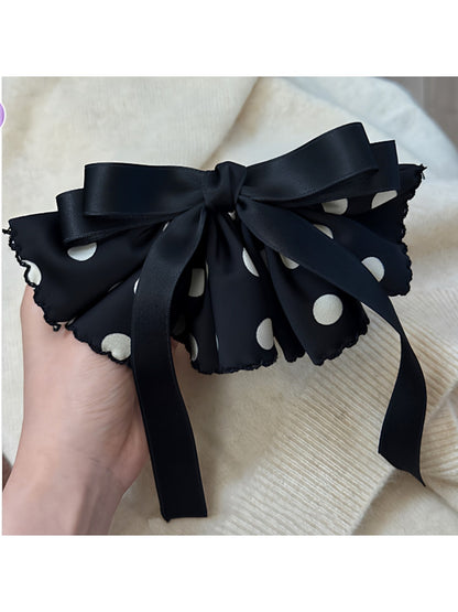 Beau - Polka Dot Ribbon Bow Spring Hair Clip