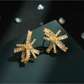 Earedge - Square Rhinestones Bow Detail Alloy Stud Earrings