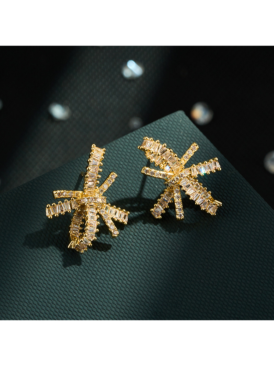 Earedge - Square Rhinestones Bow Detail Alloy Stud Earrings