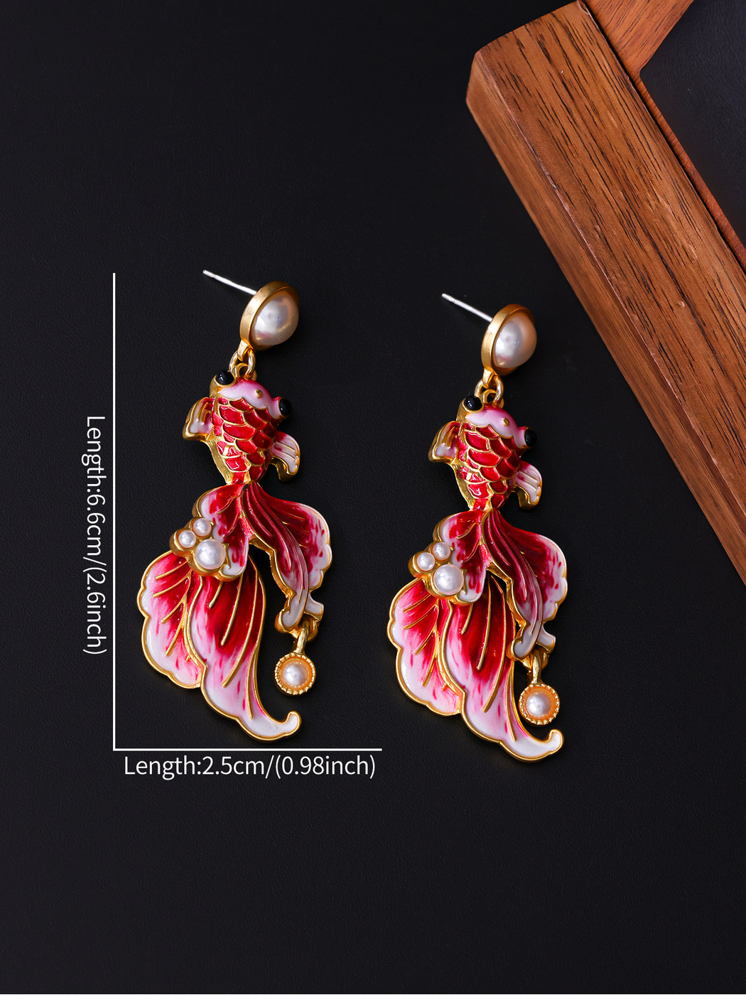 Earedge - Vintage Goldfish Enamel Dangle Earrings
