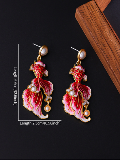 Earedge - Vintage Goldfish Enamel Dangle Earrings