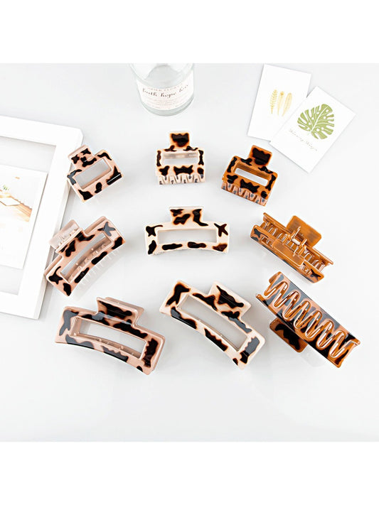 Beau - Leopard Print Openwork Square Claw Clip