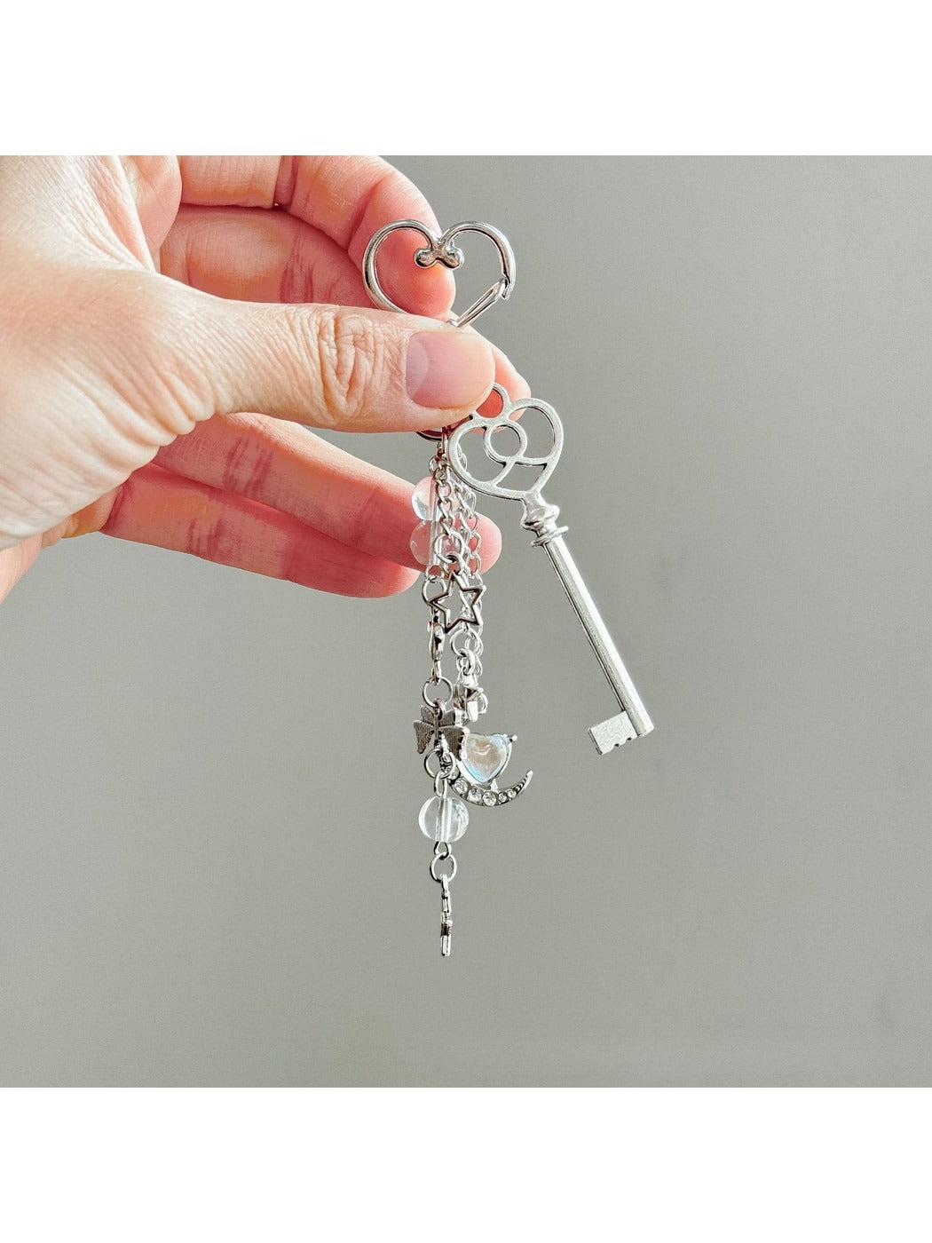 Keypus - Alloy Plastic Heart Key Shape Bag Charm Keychain