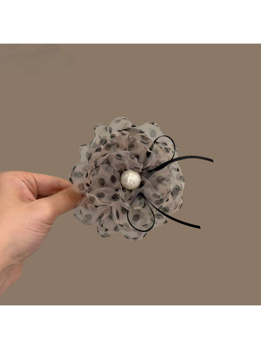 Beau delicate polka dot mesh hair clip with black and white pattern