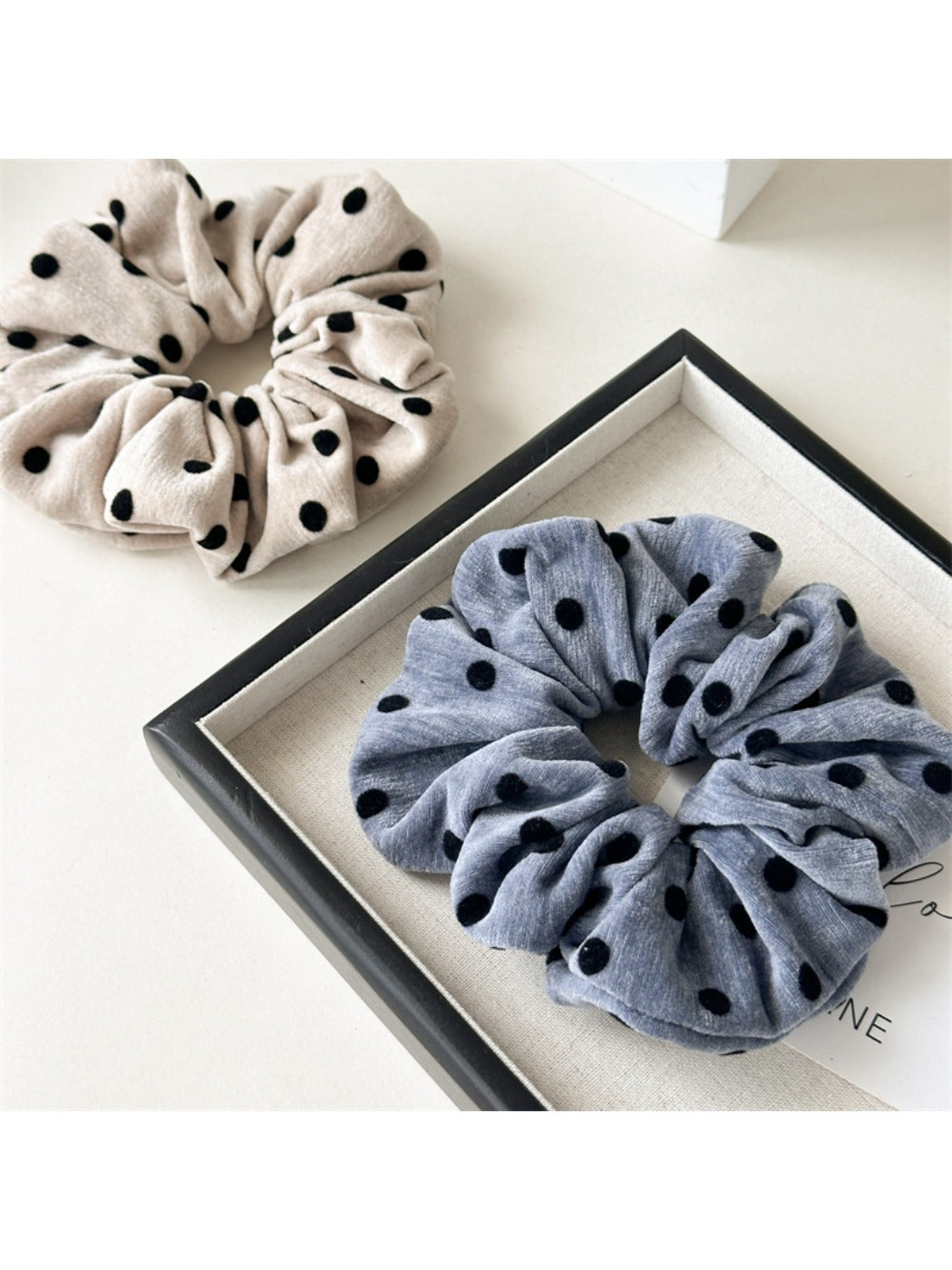 Gifty - Velvet Polka Dot Large Hair Scrunchie