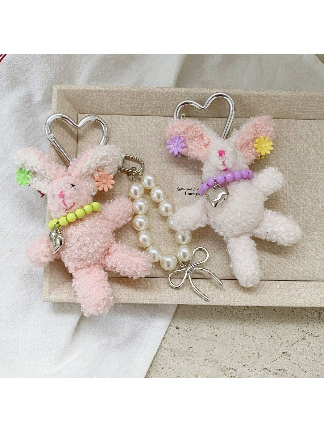 Keypus - Long Ear Rabbit Plush Beaded Chain Bag Charm