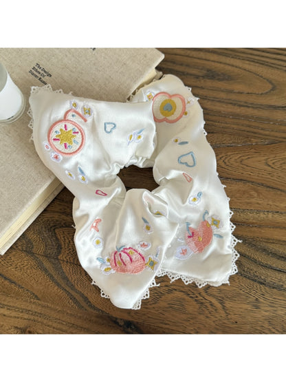Gifty - Embroidered Satin-Look Polyester Scrunchie