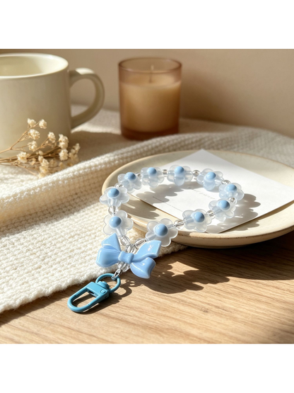 Keypus - Floral Beaded Bow Acrylic Bag Charm Keychain