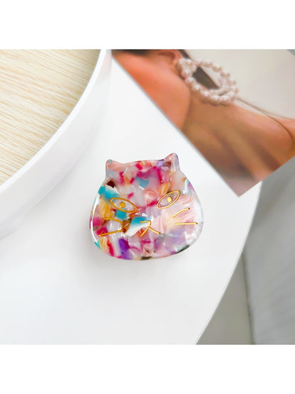 Beau cat hair claw clip styled in long hair from side profile