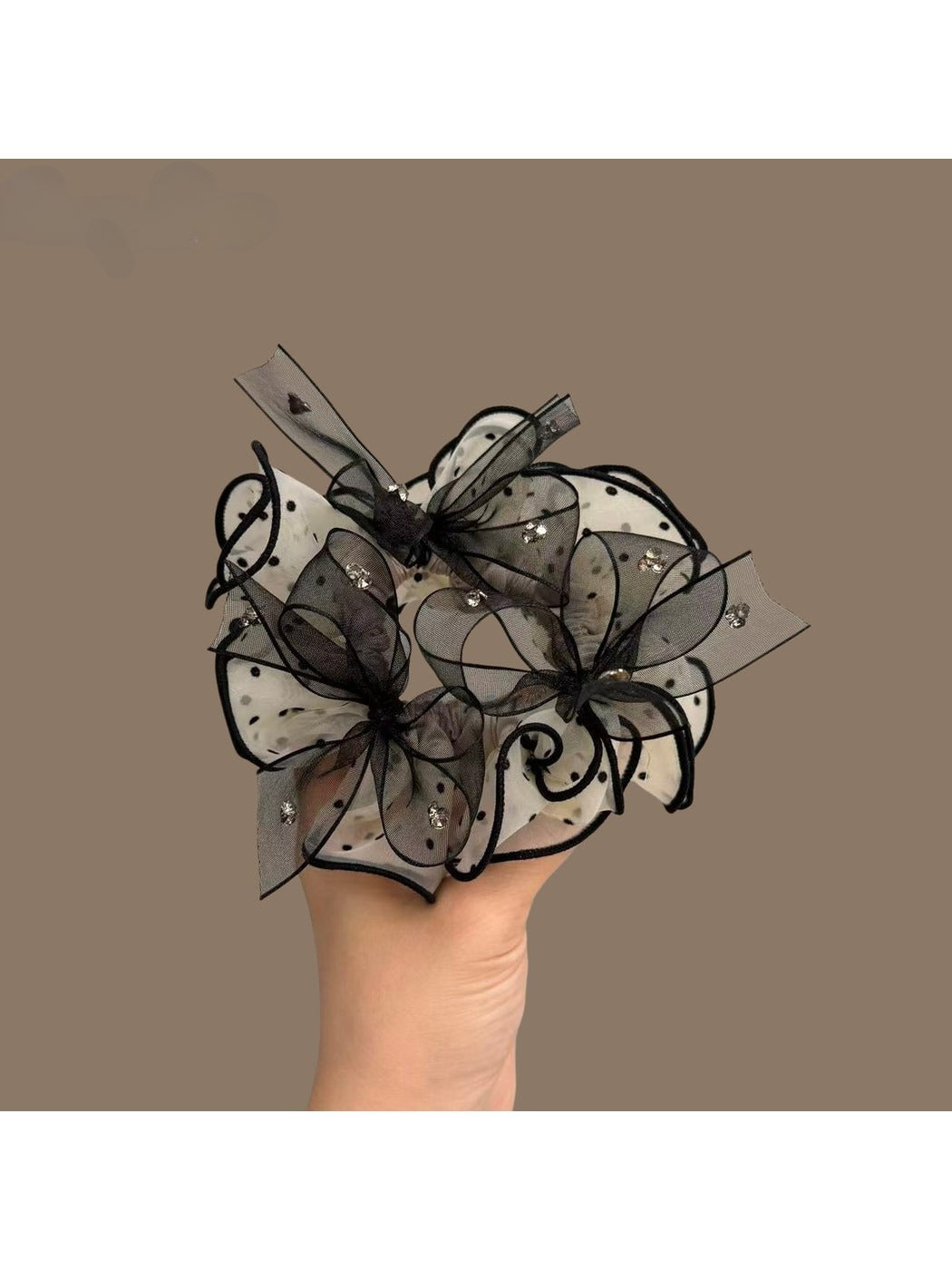 Gifty - Elegant Polka Dot Mesh Bow Ponytail Scrunchie