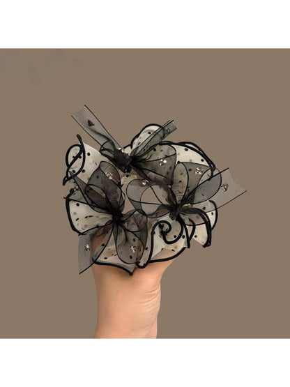 Gifty - Elegant Polka Dot Mesh Bow Ponytail Scrunchie