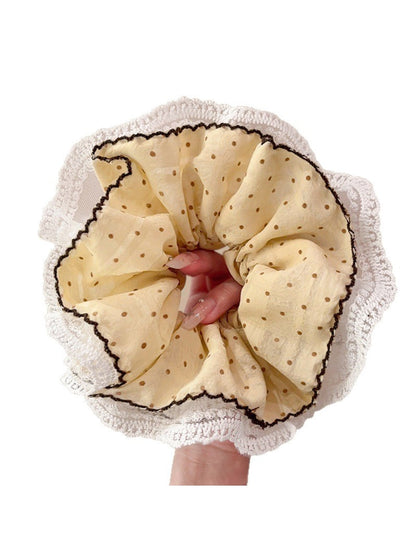 Gifty - Polka Dot Lace Trim Round Scrunchie