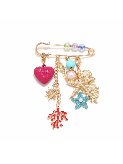 Brovia - Ocean Themed Coral Fish Heart Detail Brooch