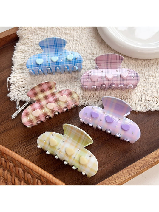 Beau - Cute PVC Plaid Heart Design Claw Clip