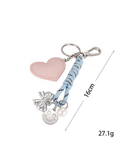 Keypus - Smiley Pendant PU Leather Heart Bag Charm Keychain