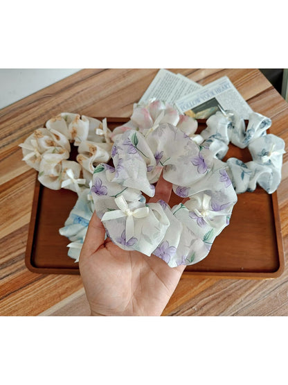 Gifty - Floral Bow Polyester Fabric Flower Scrunchie
