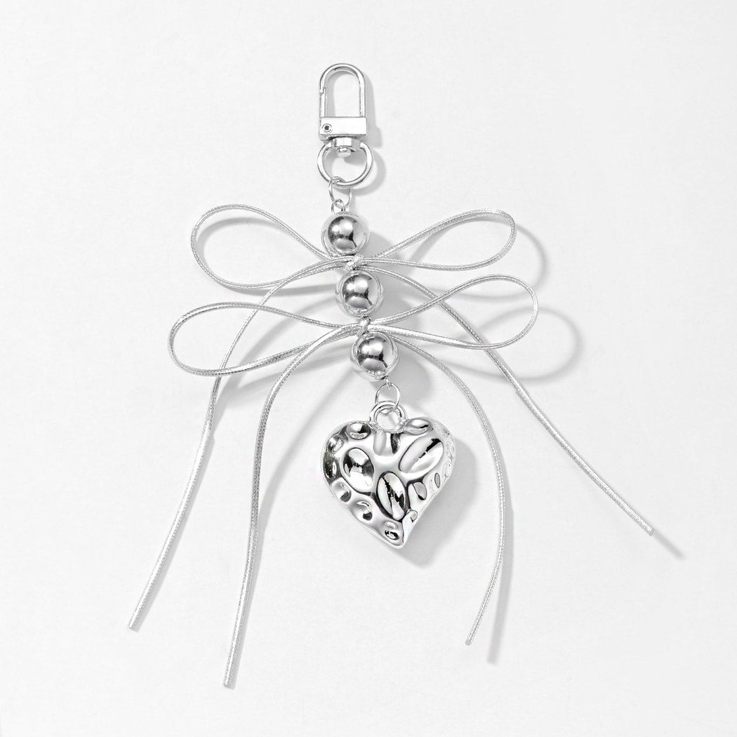 Keypus - Silver Tone Bow and Heart Keychain