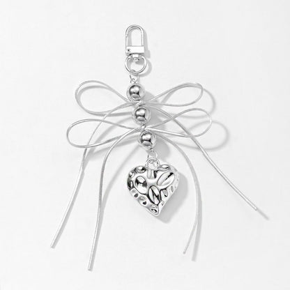Keypus - Silver Tone Bow and Heart Keychain