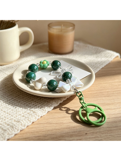 Keypus - Colorful Heart Bow Beaded Keychain Charm