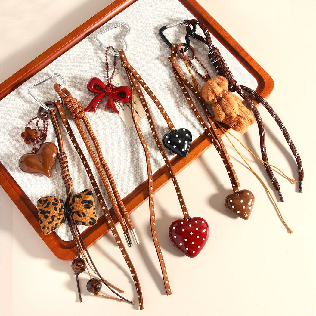 Keypus - Heart Pattern PU Strap Alloy Bag Charm Keychain