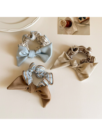 Gifty - Striped Bow Spliced Ponytail Hair Scrunchie