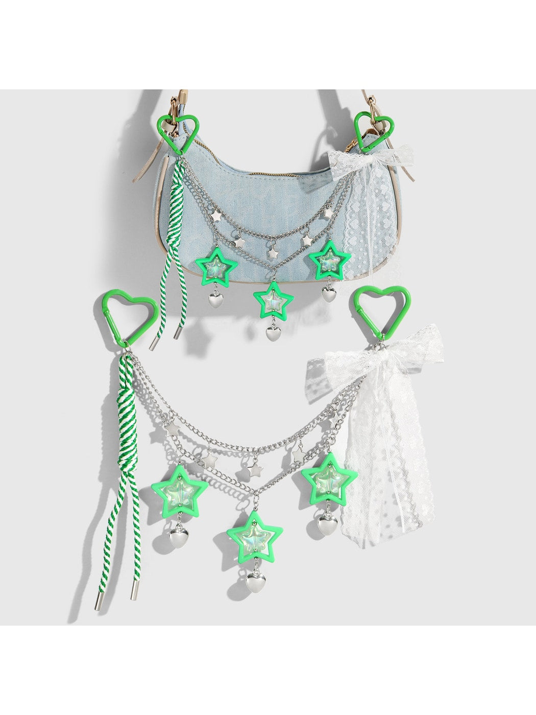 Keypus - Y2K Star Heart Bow Chain Bag Charm Keychain