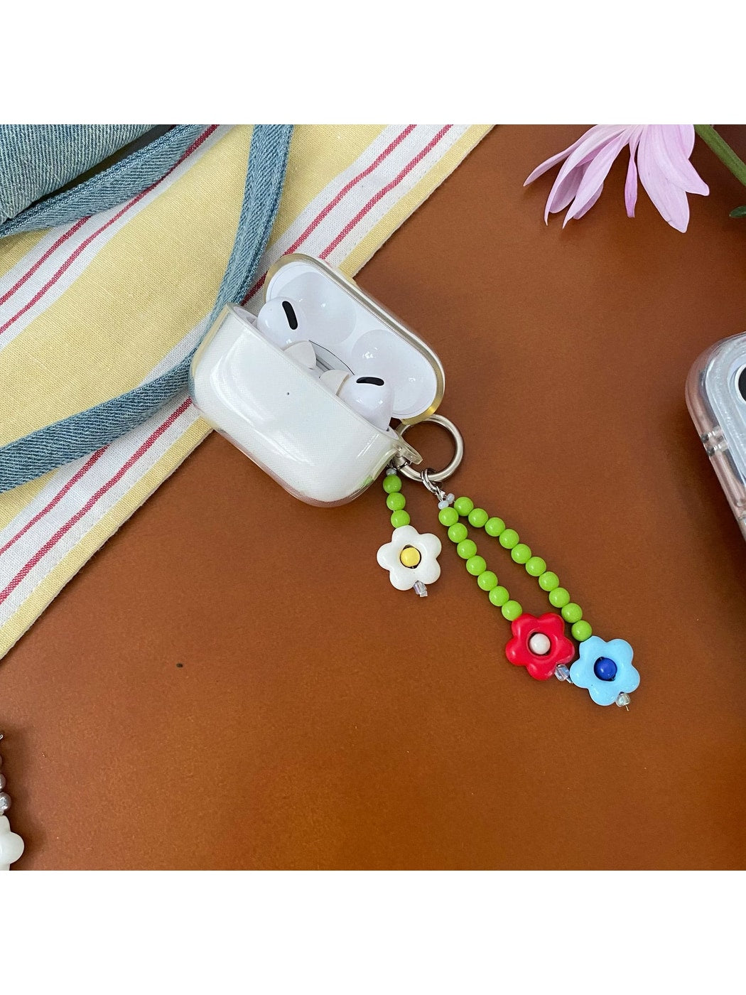Keypus - Floral Beaded Triple Flower Bag Charm Keychain