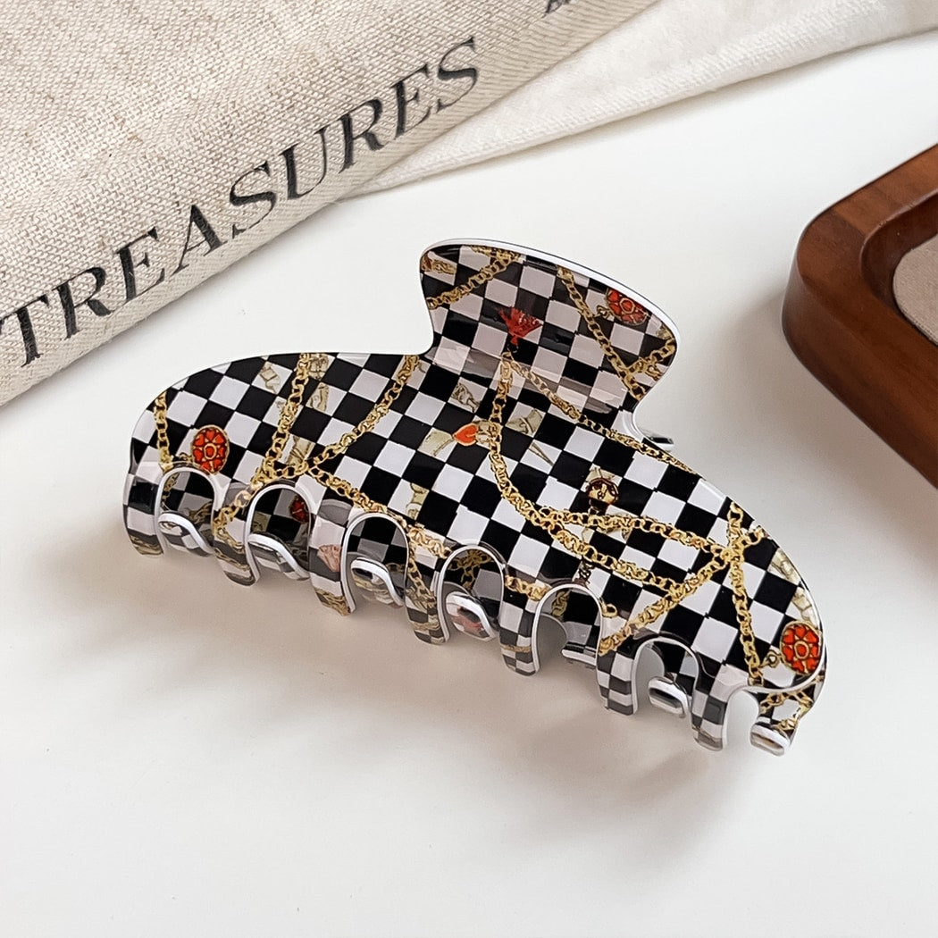 Beau - Geometric Pattern PVC Half Moon Claw Clip