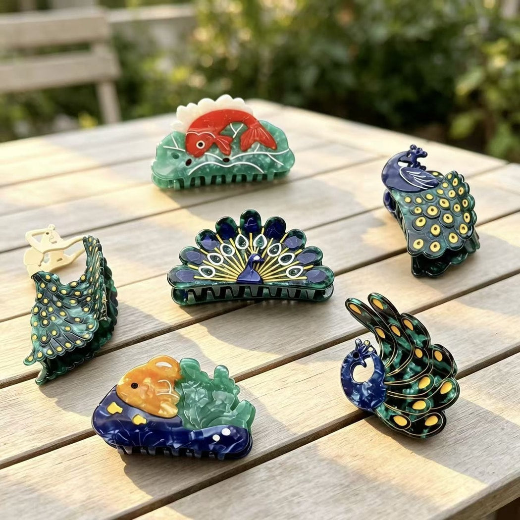 Beau - Decorative Peacock Style Acetate Claw Clip