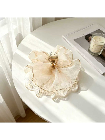 Beau - Flower Mesh Bow Lace Trim Decorative Claw Clip