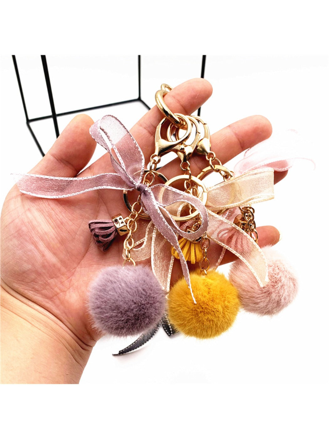 Keypus - Lace Bow Pompom Bag Charm Keychain