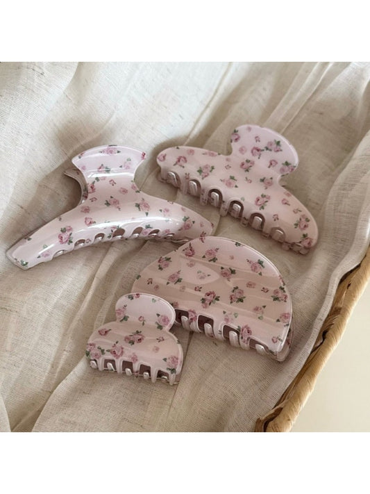 Beau - Pink Floral Print Hair Claw Clip