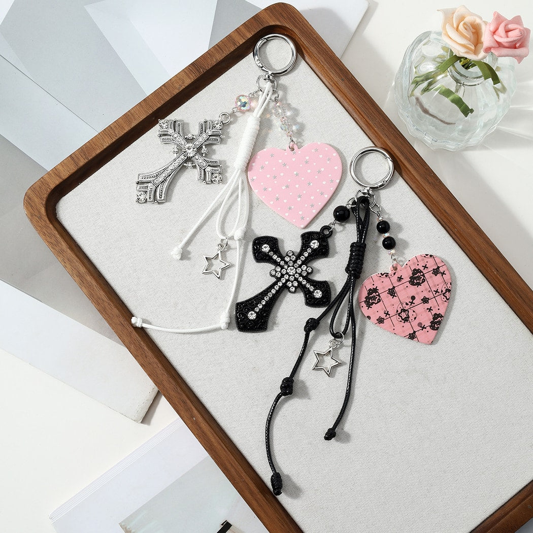 Keypus - Y2K Style Cross and Heart Keychain