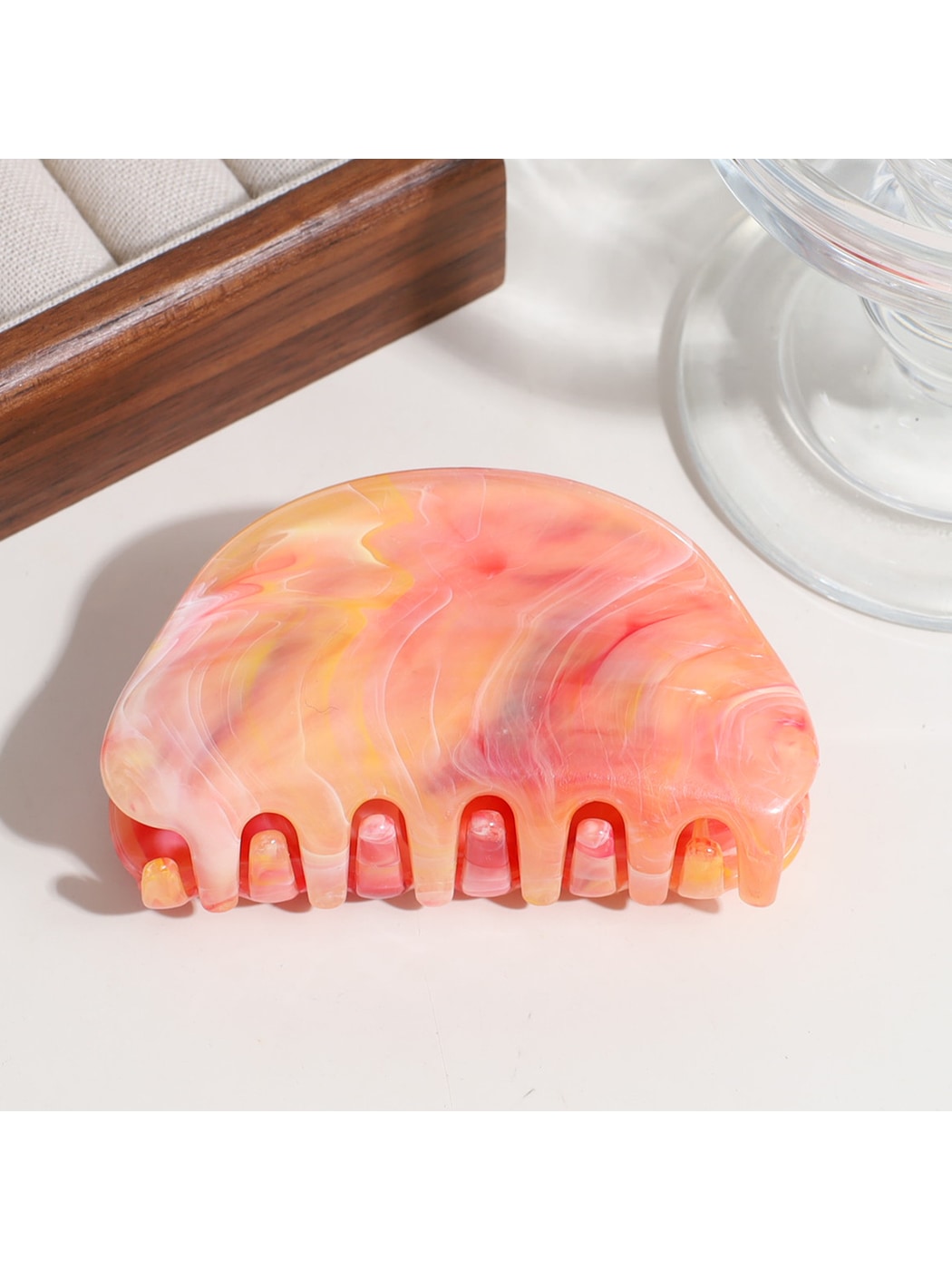 Beau - Half Round Marble Print Plastic Claw Clip