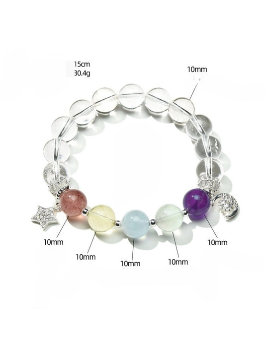 Lovra white bracelet with multi color crystal beads on a white background
