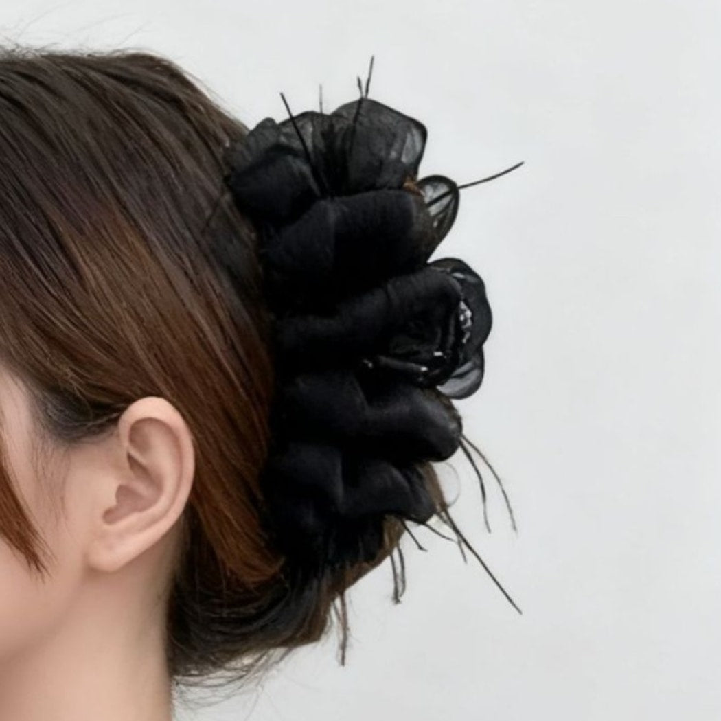 Beau - Black Feather Trim Fashion Claw Clip